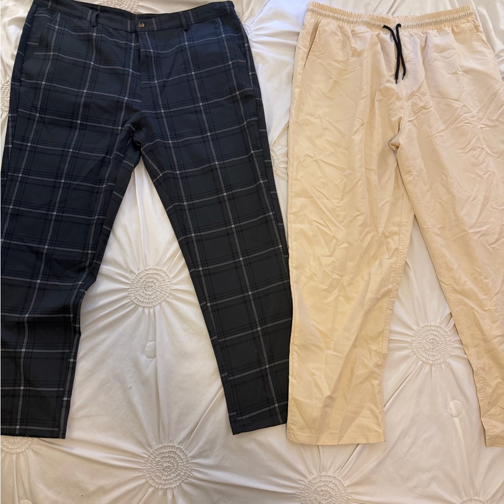 SHEIN Men's Black Checkered and Cream Pants Set